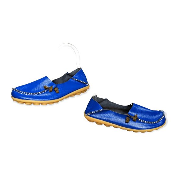 Women's Blue Leather Loafers Size 37/ US Size 6.5 - Picture 7 of 10
